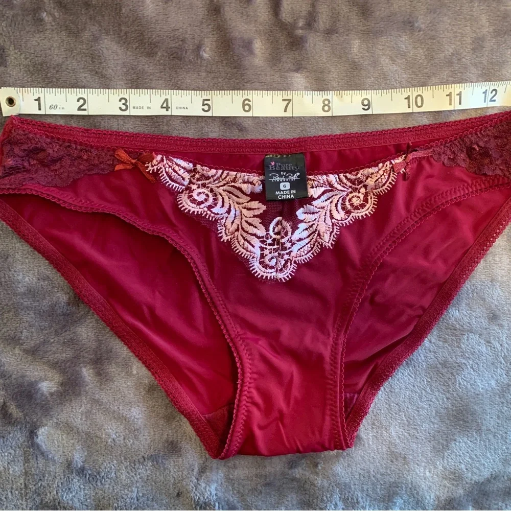 Pure Beauty by Rene Rofe.  Chic Red Lace Bra and Panty Set
